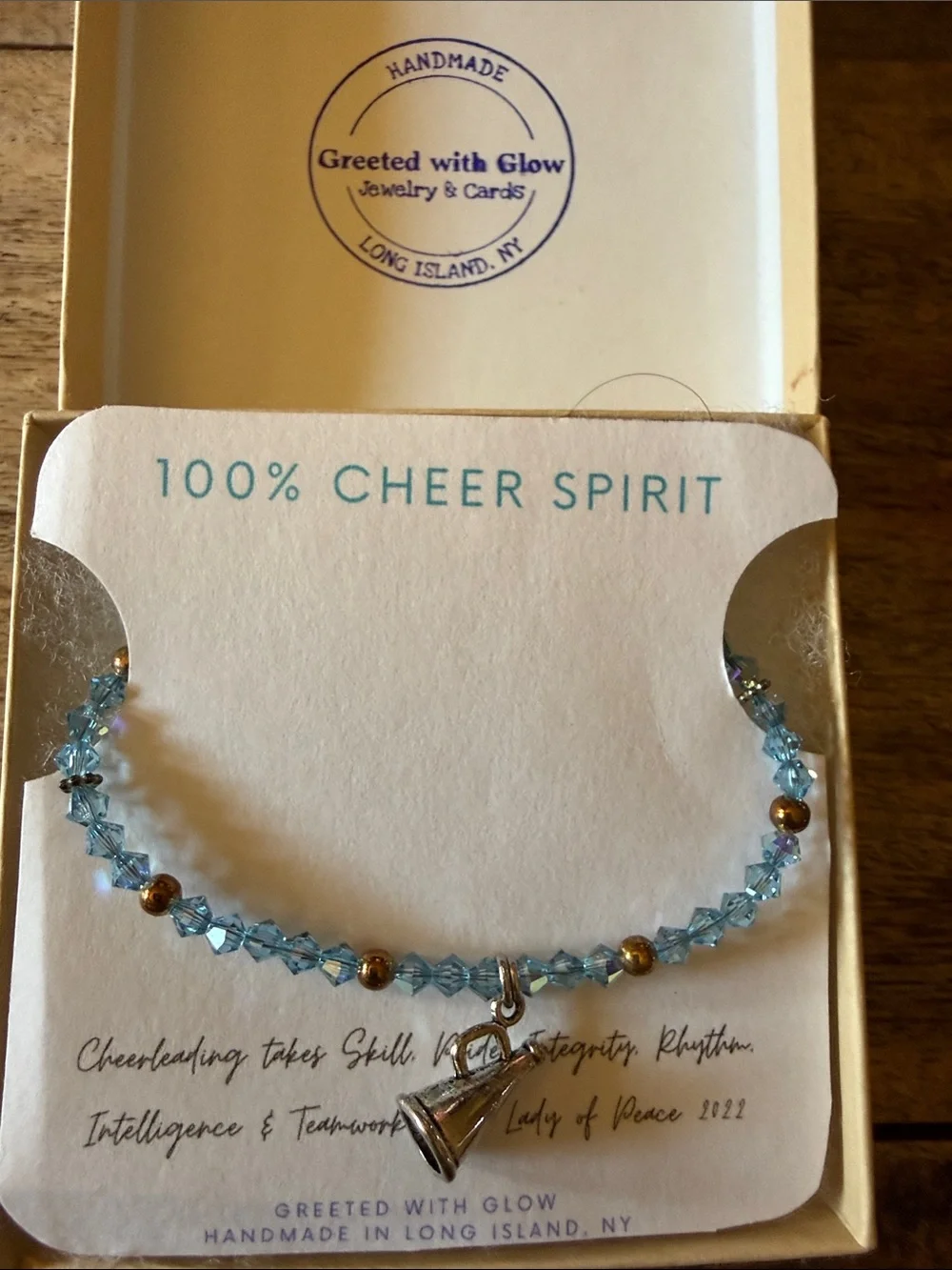 Handmade Cheerleading Beaded bracelet New with box Cheer Spirit Gift